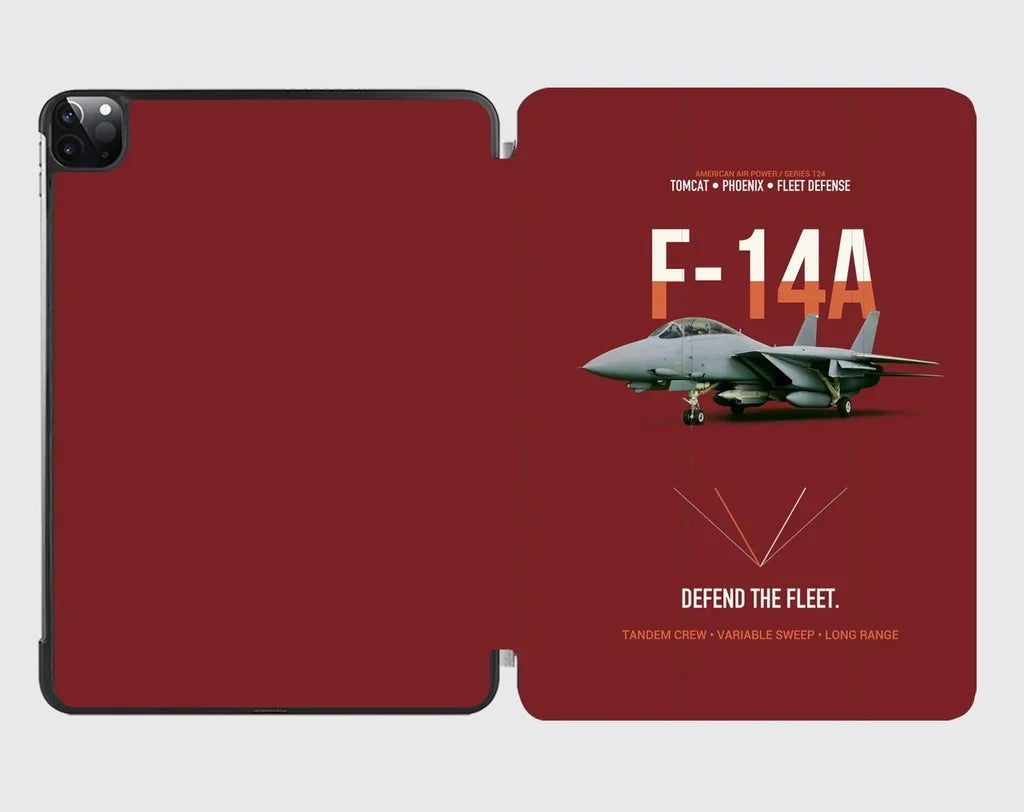 F-14A Tomcat Defend The Fleet design on dark red ipad tablet case