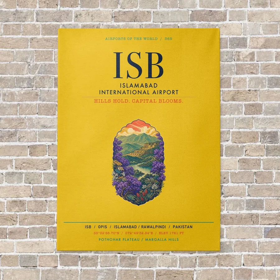 Islamabad International Airport ISB vertical canvas print - no frame - yellow background