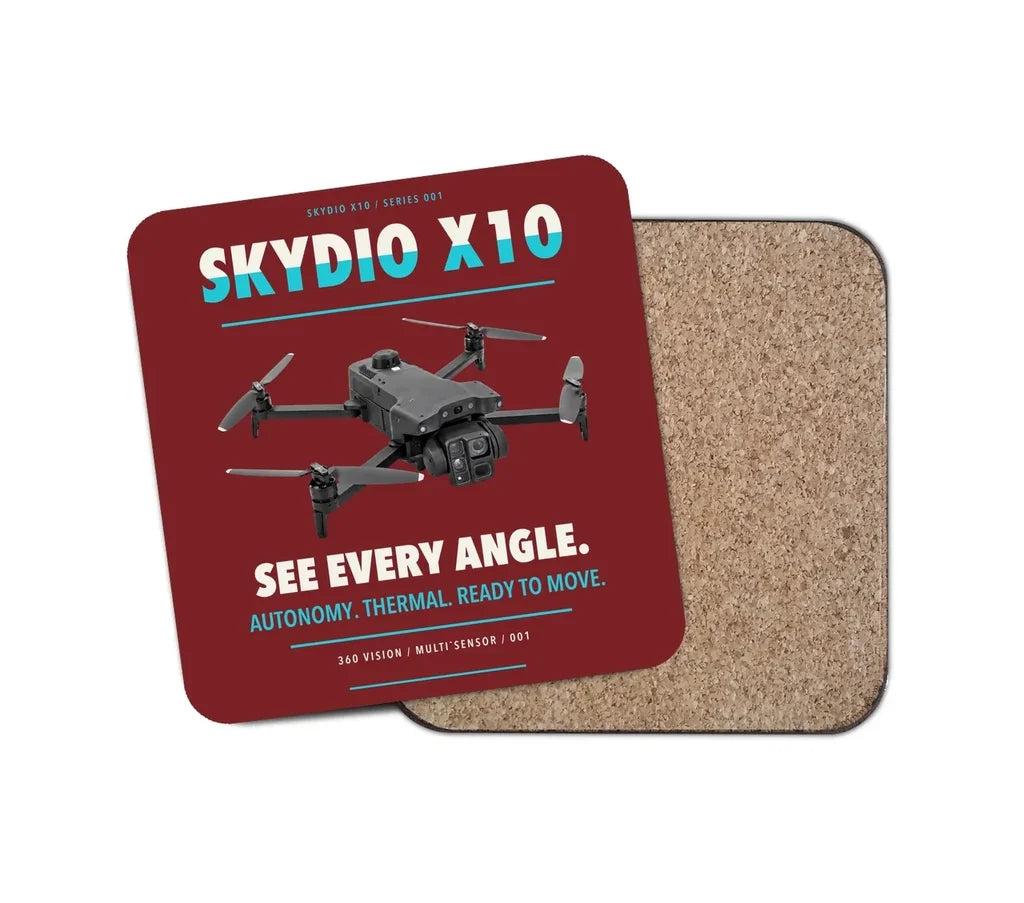 Skydio X10 design on dark red 1 piece coaster