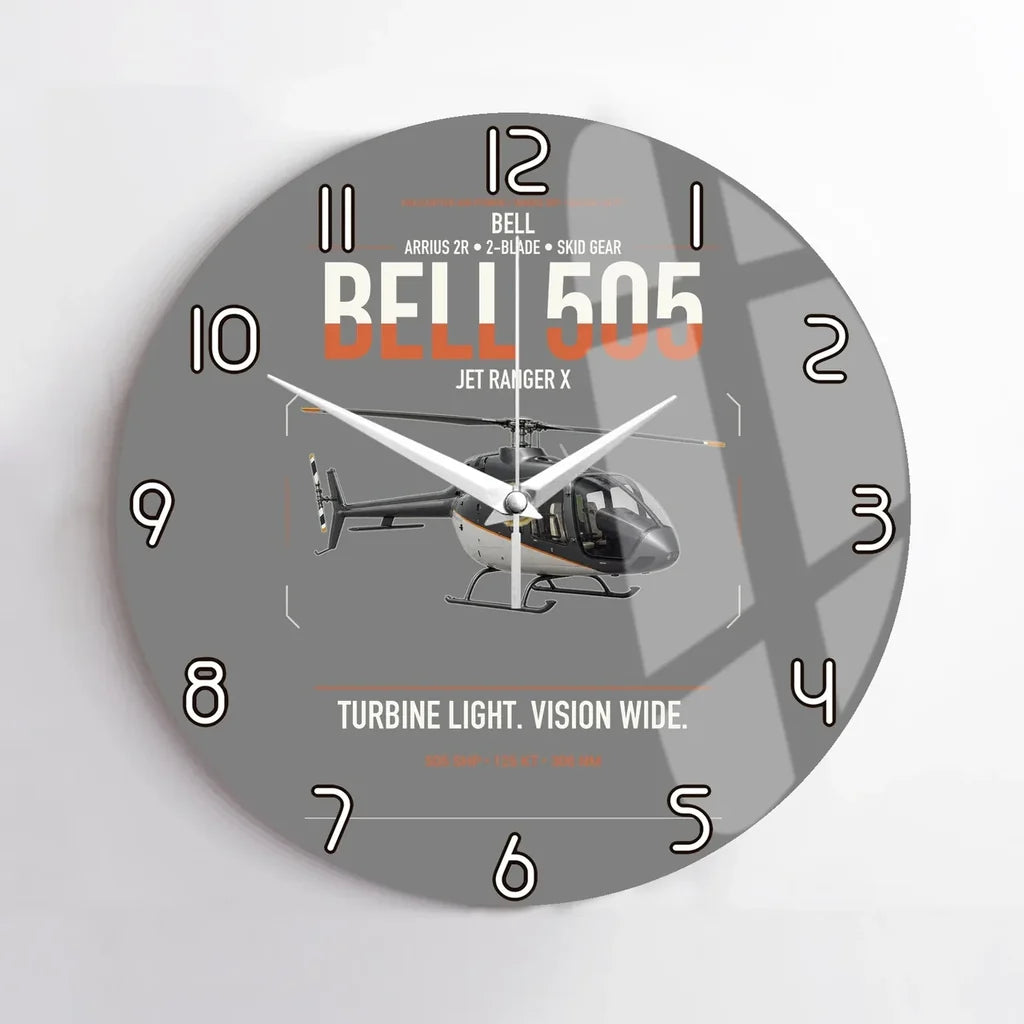 Bell 505 Jet Ranger X design on gray no frame wall clock
