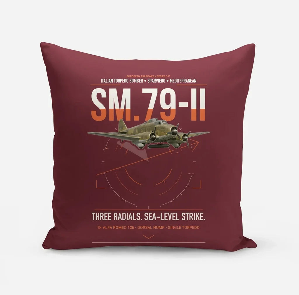 Savoia-Marchetti SM.79-II Sparviero design on dark red pillow