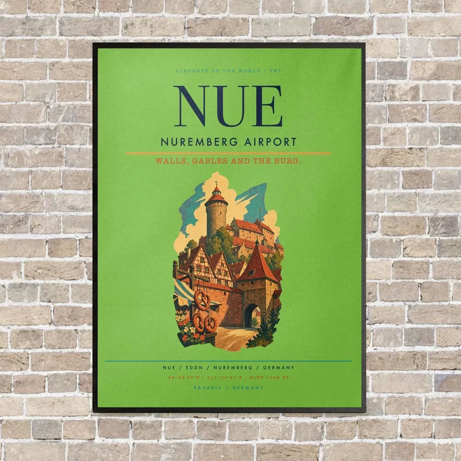 Nuremberg Airport NUE vertical canvas print - framed - light green background