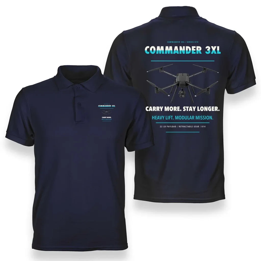 Draganfly Commander 3XL design on navy blue polo