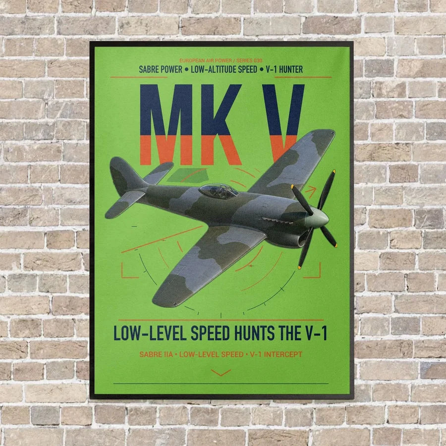 Hawker Tempest Mk V vertical canvas print - framed - light green background