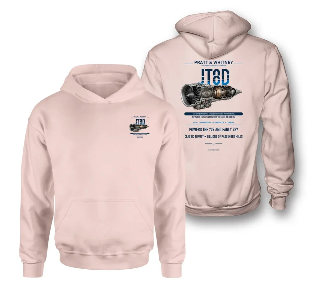 JT8D design on pink hoodie