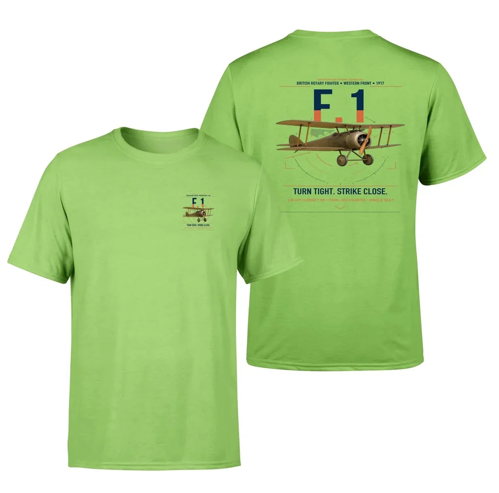 Sopwith Camel F.1 design on light green t-shirt, double-side print