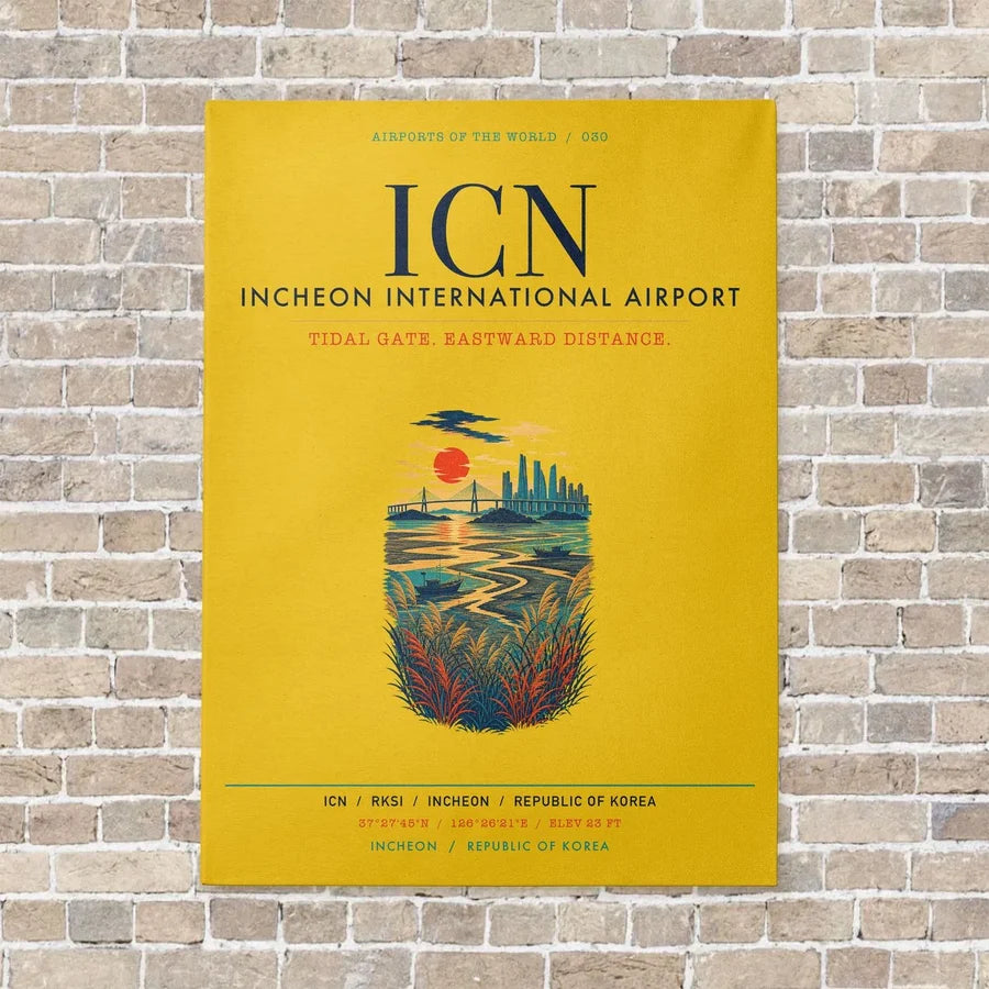 Incheon International Airport ICN vertical canvas print - no frame - yellow background