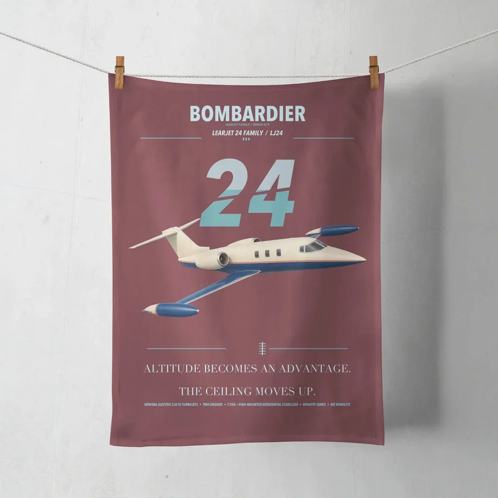 Bombardier Learjet 24 design on dark red towel