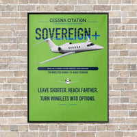 Thumbnail for Cessna Citation Sovereign+ vertical canvas print - framed - light green background