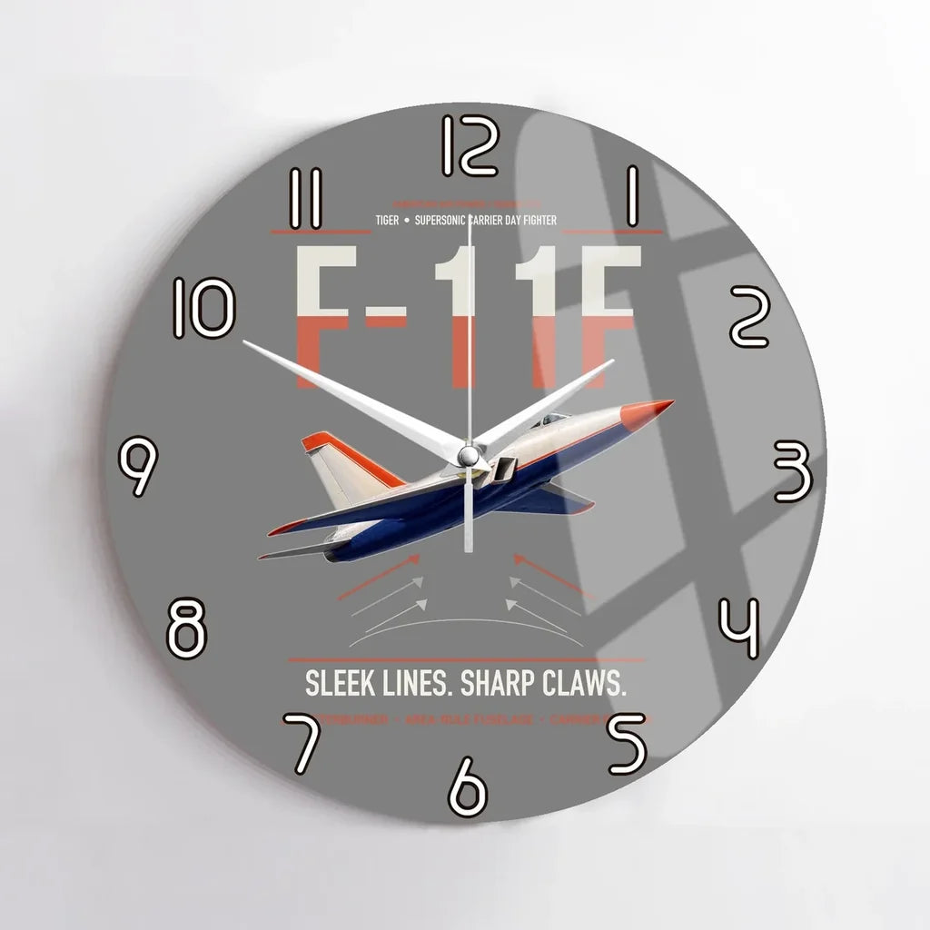F-11F Tiger design on gray no frame wall clock