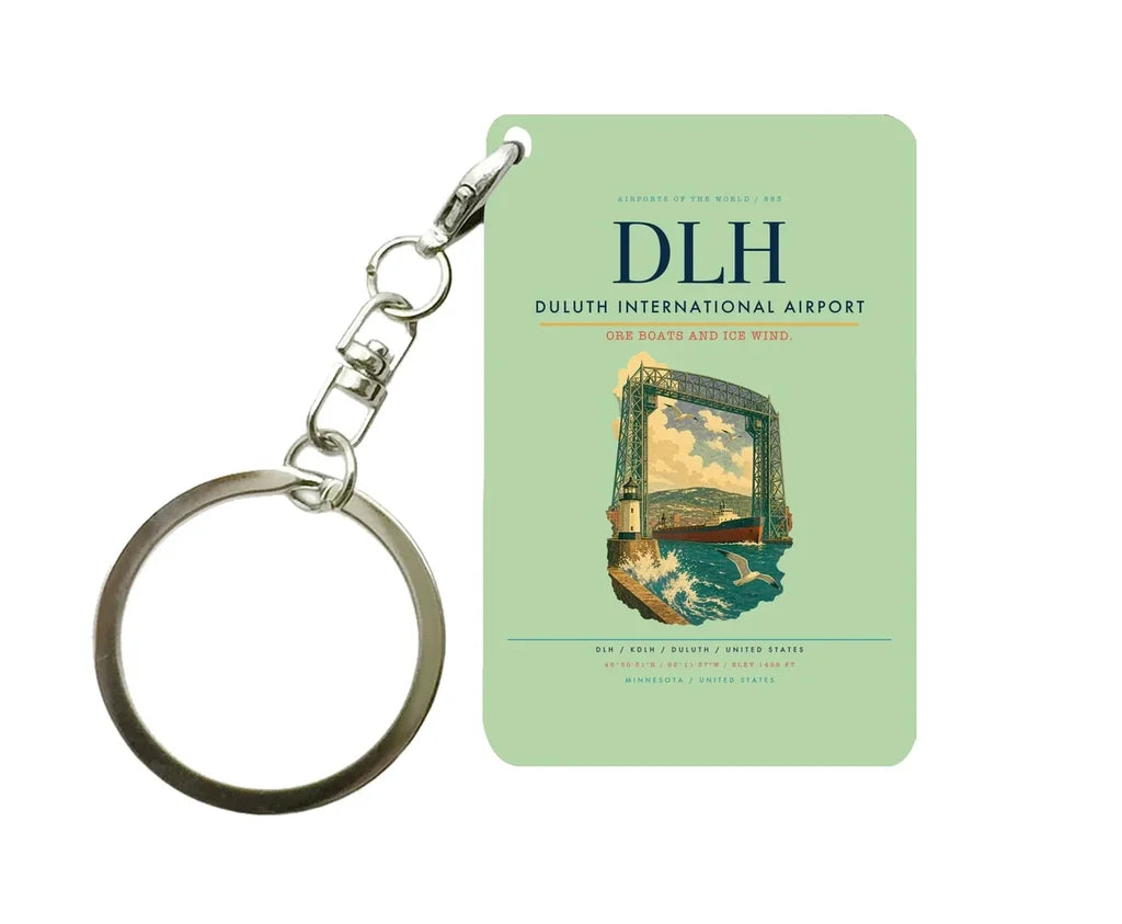 Duluth International Airport (DLH) design on light green key chain