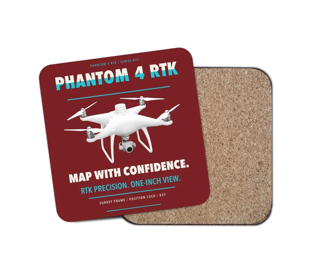 DJI Phantom 4 RTK design on dark red 1 piece coaster