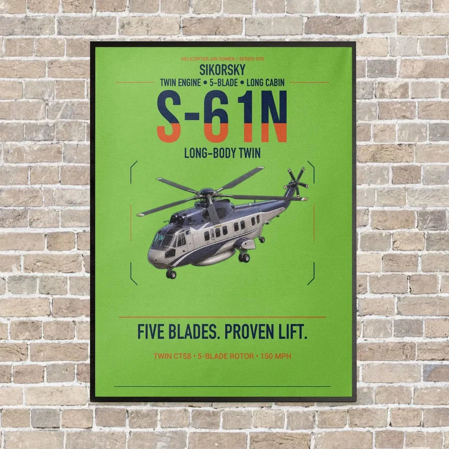Sikorsky S-61N vertical canvas print - framed - light green background