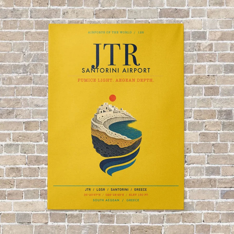 Santorini Airport JTR vertical canvas print - no frame - yellow background