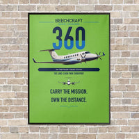 Thumbnail for Beechcraft King Air 360 vertical canvas print - framed - light green background