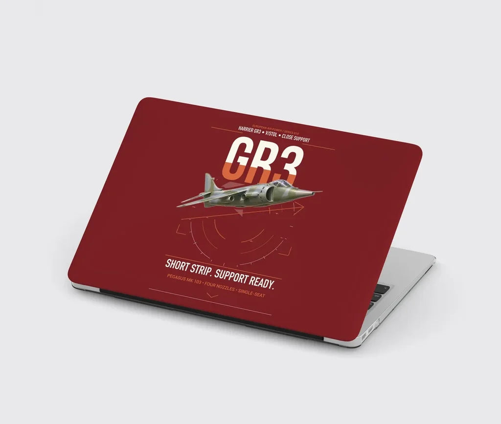 Hawker Siddeley Harrier GR3 design on dark red MacBook case