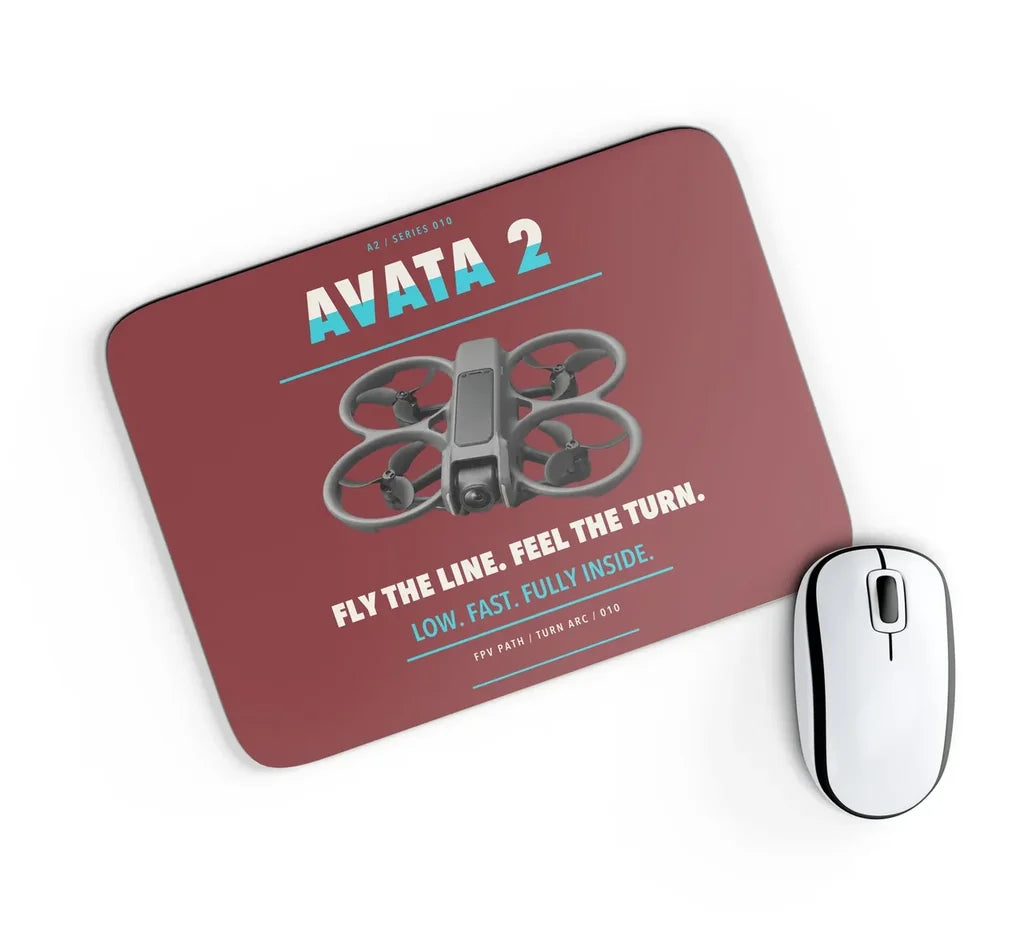 DJI Avata 2 design on dark red rectangle mouse pad
