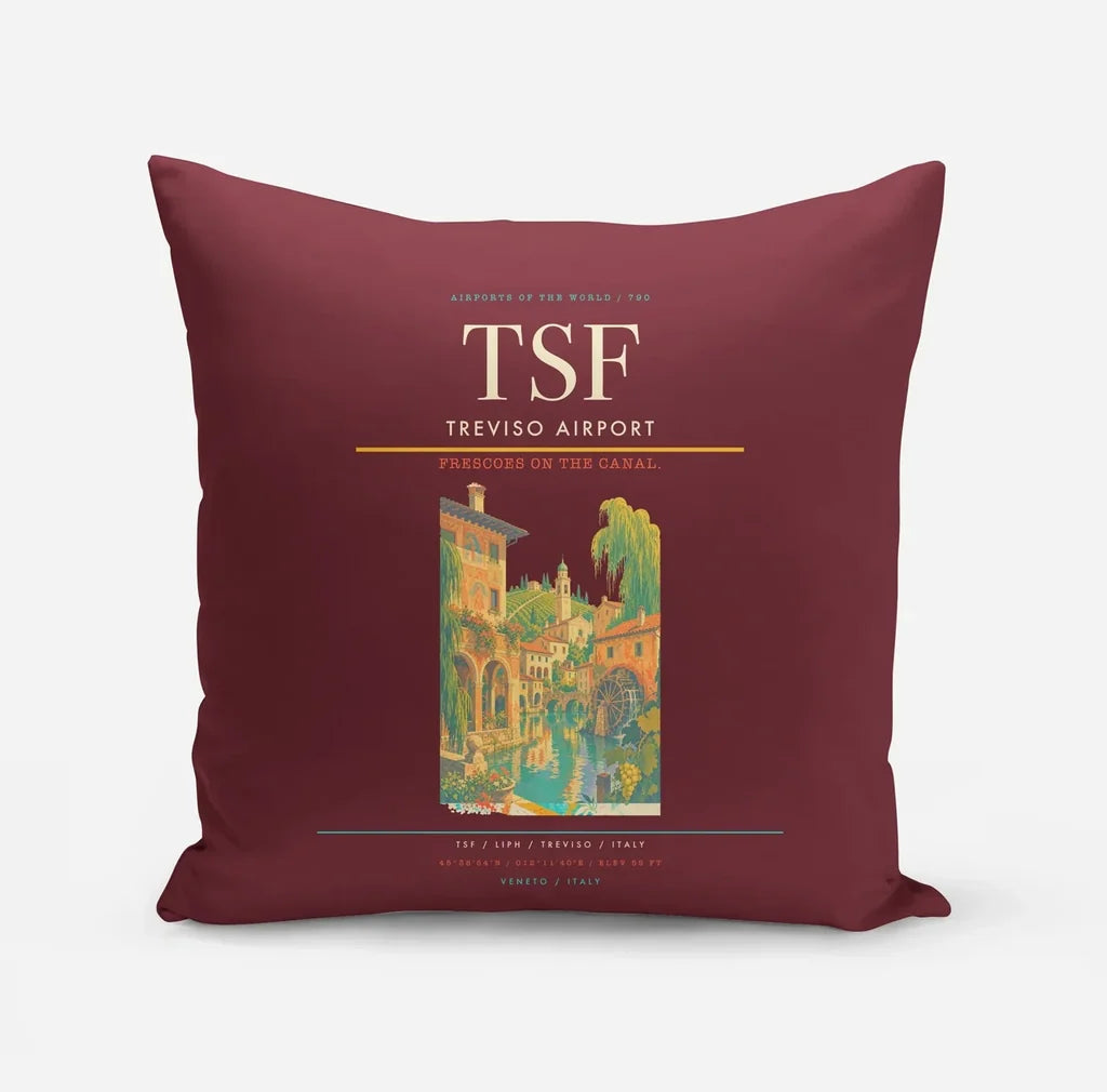 Treviso Airport (TSF) design on dark red pillow