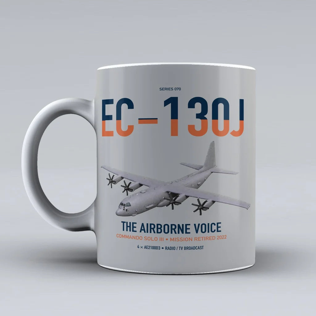 EC-130J Commando Solo III design on light gray ceramic mug, double-side print