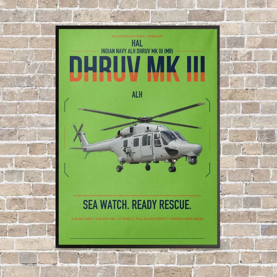 HAL ALH Dhruv Mk III vertical canvas print - framed - light green background