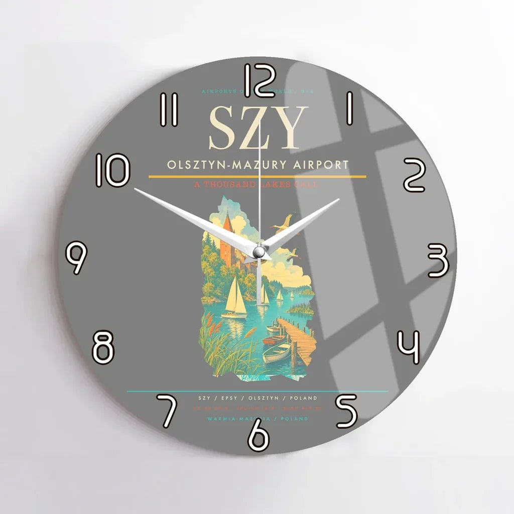 Olsztyn-Mazury Airport (SZY) design on gray no frame wall clock