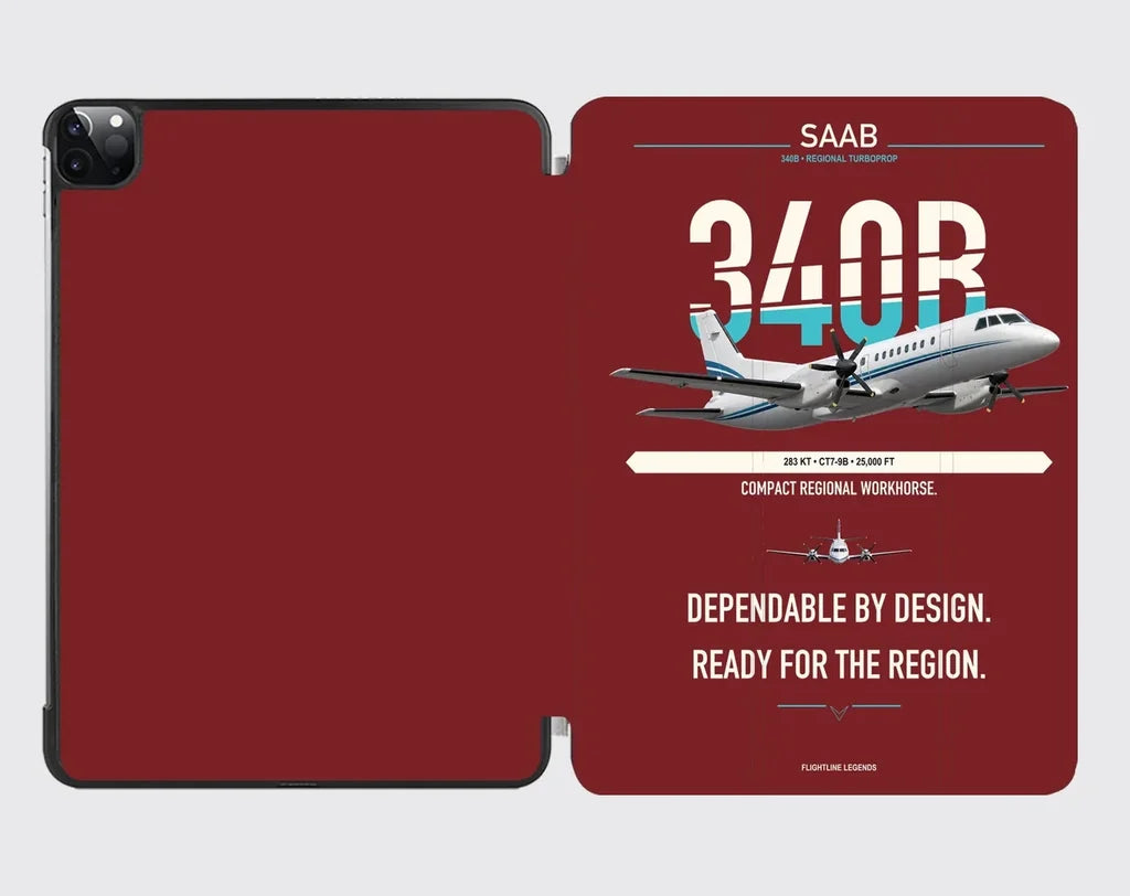Saab 340B design on dark red ipad tablet case