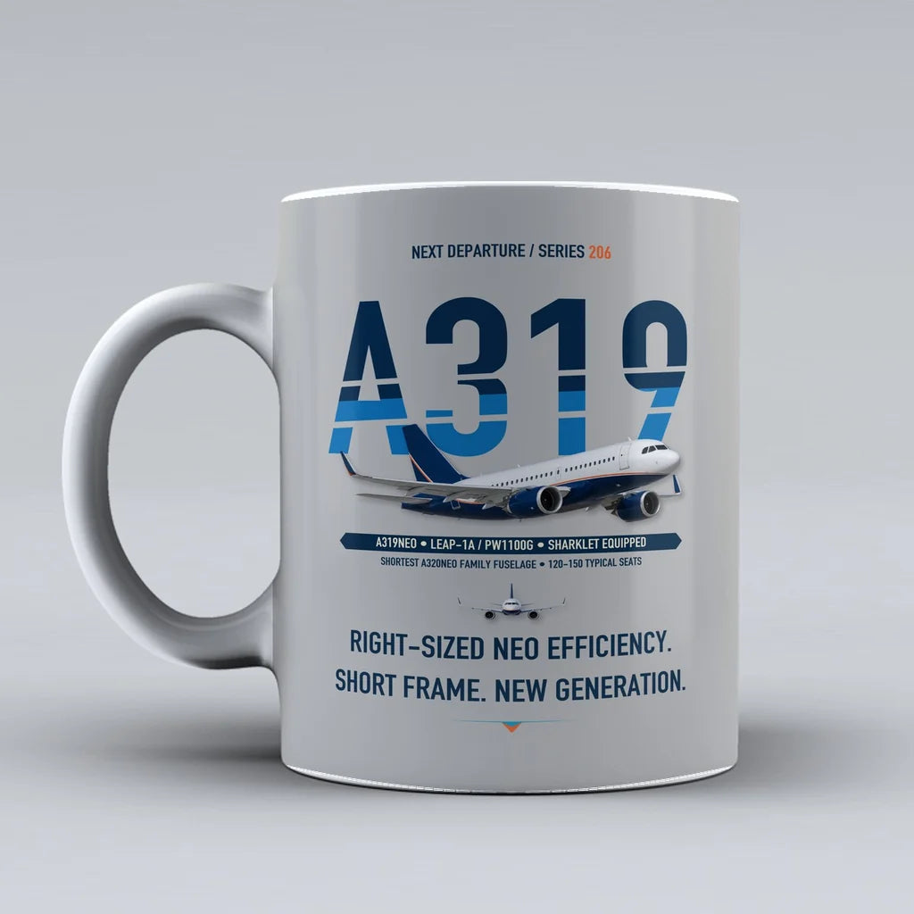 A319neo Mug design on light gray airbus
