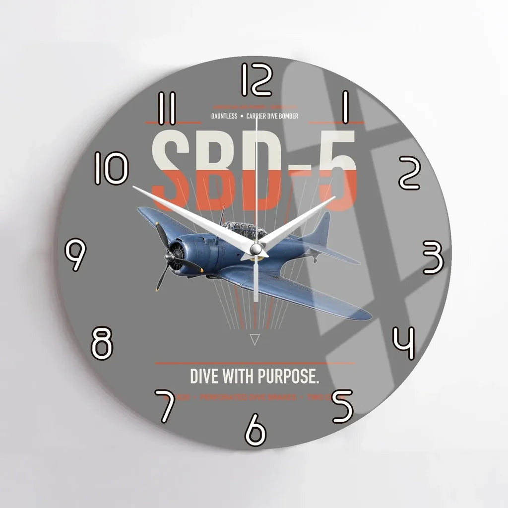 SBD-5 Dauntless design on gray no frame wall clock