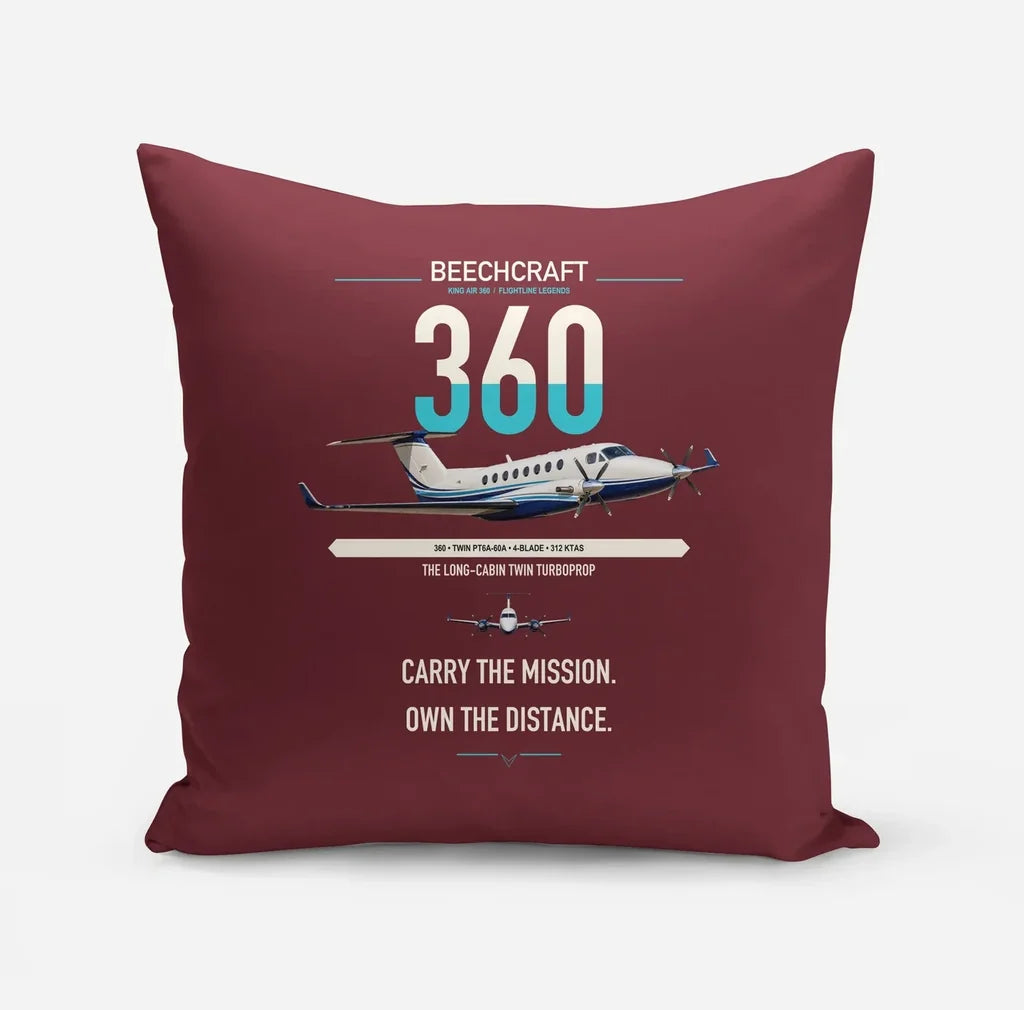 Beechcraft King Air 360 design on dark red pillow