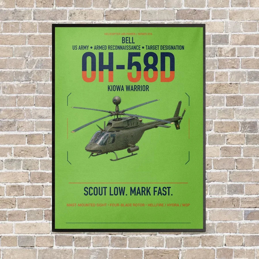 Bell OH-58D Kiowa Warrior vertical canvas print - framed - light green background