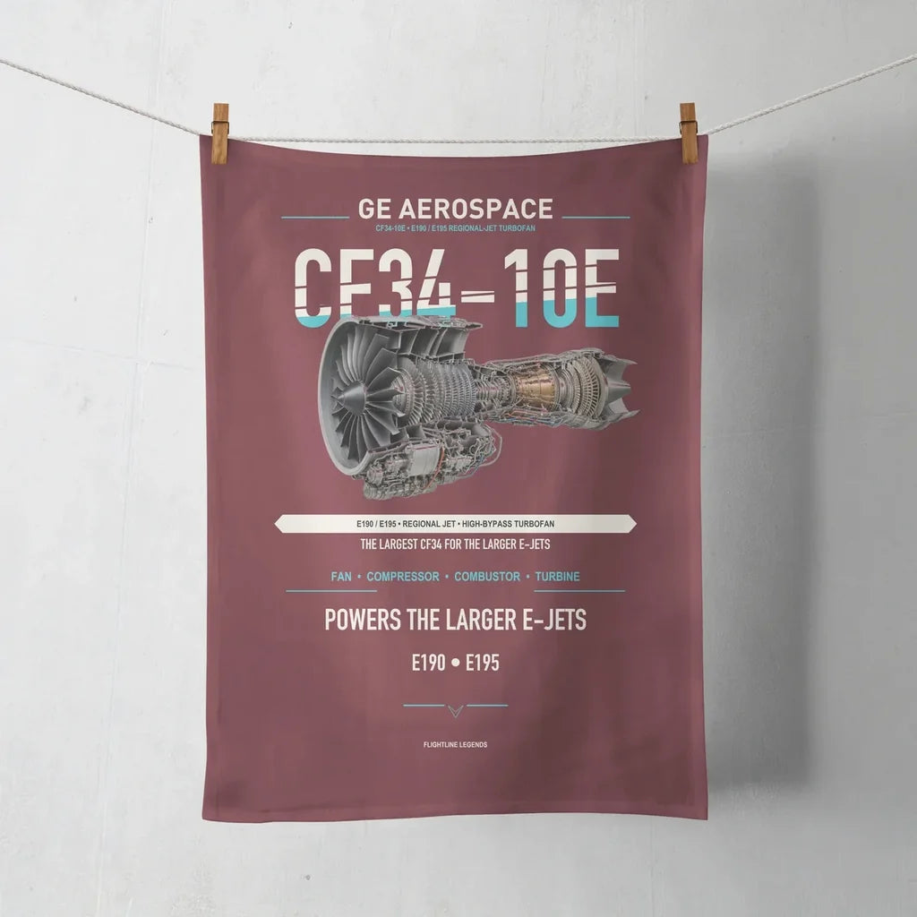 CF34-10E design on dark red towel