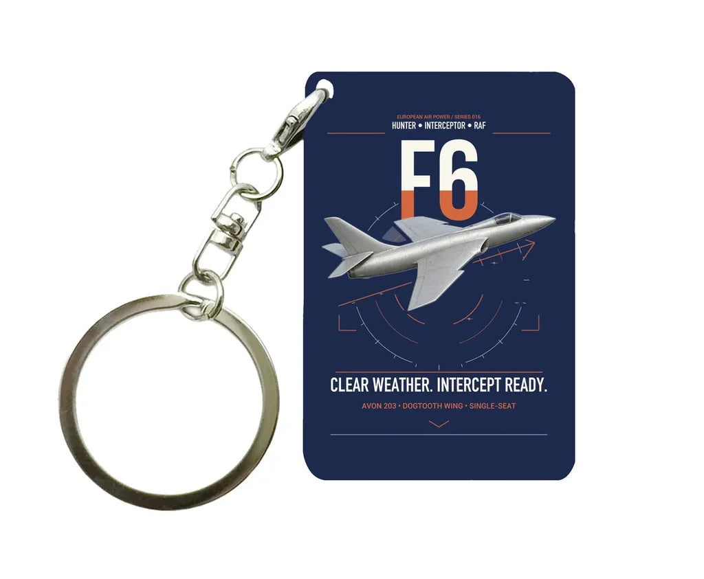 Hawker Hunter F6 design on navy blue designed key chain, double-side print
