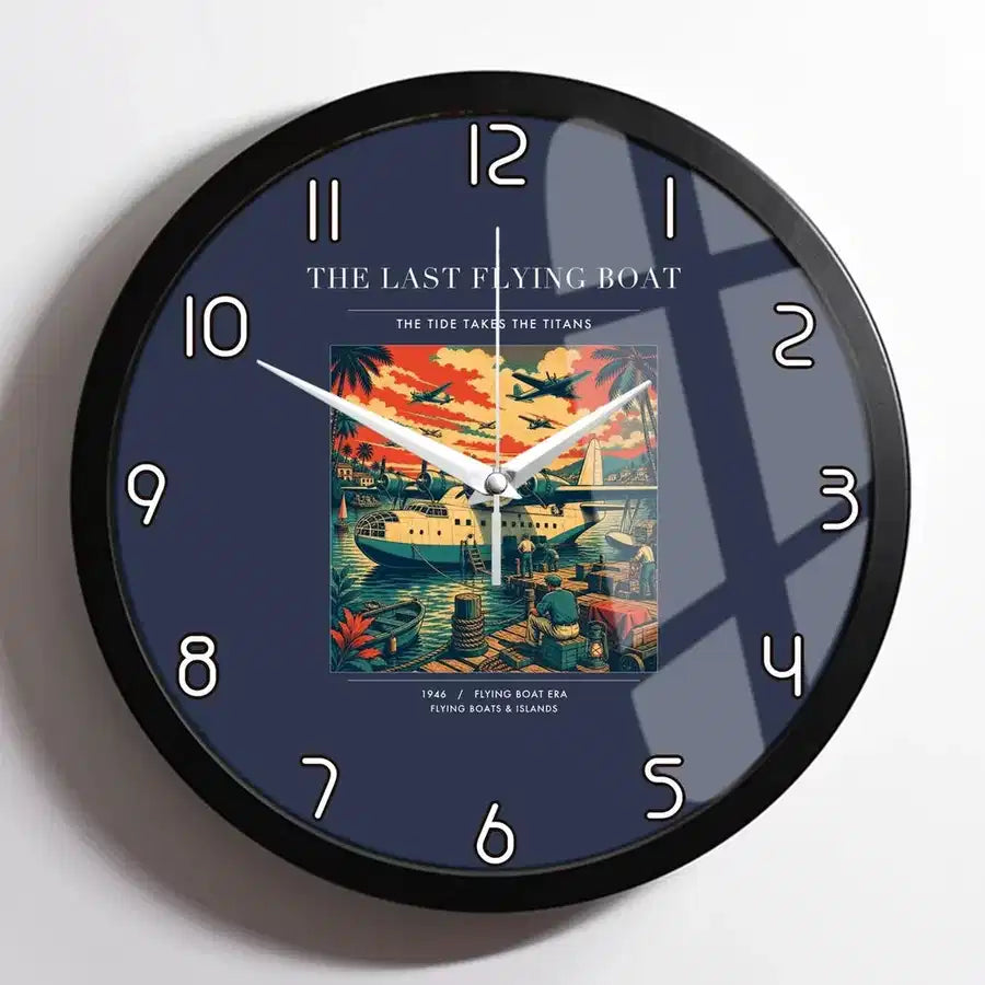 VINTAGE G4079 - The Last Flying Boat - Designed Wall Clocks design on navyblue framed