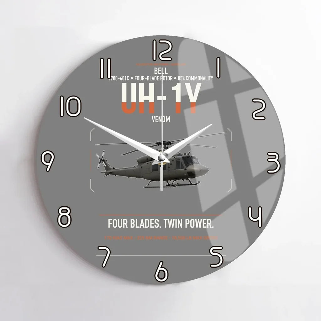 Bell UH-1Y Venom design on gray no frame wall clock