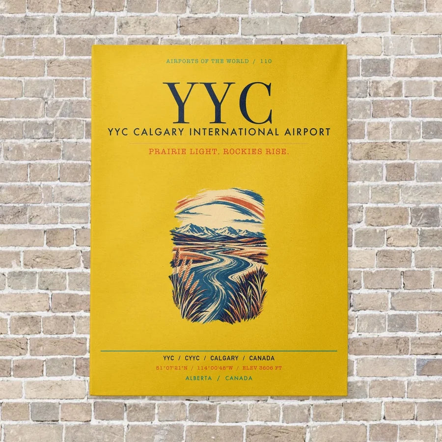 YYC Calgary International Airport vertical canvas print - no frame - yellow background
