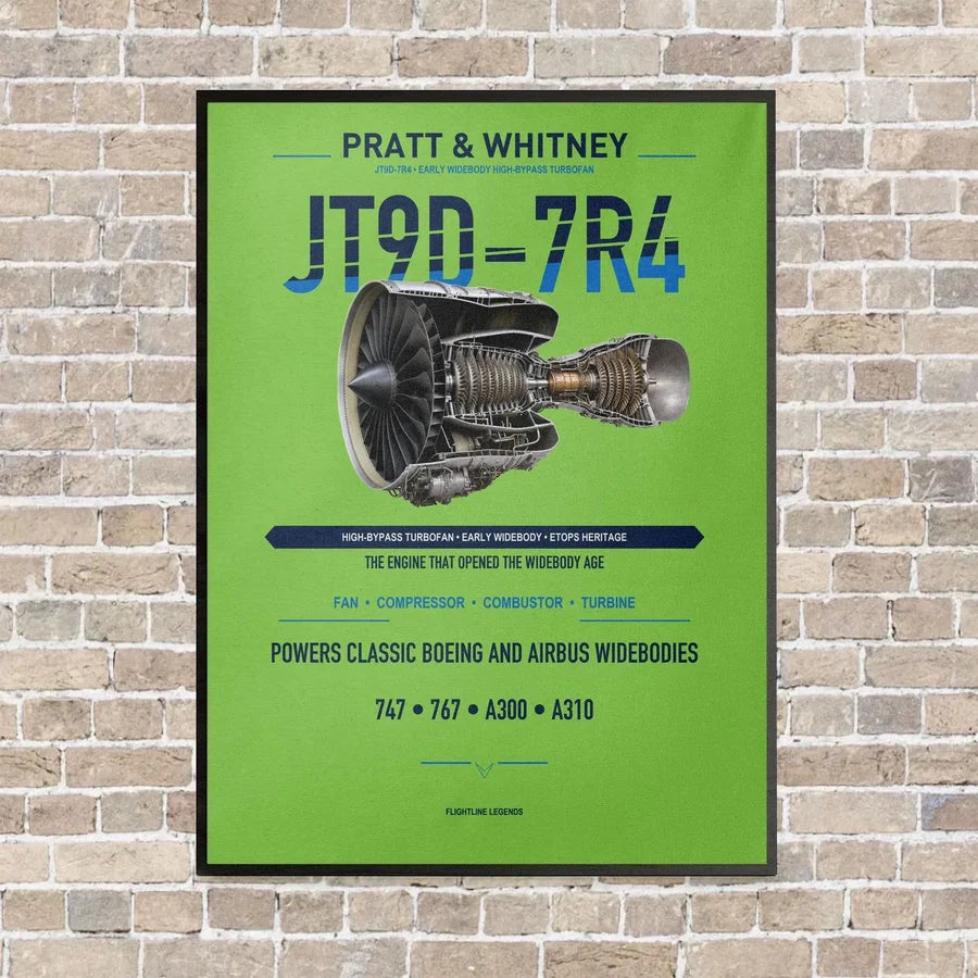 JT9D-7R4 vertical canvas print - framed - light green background