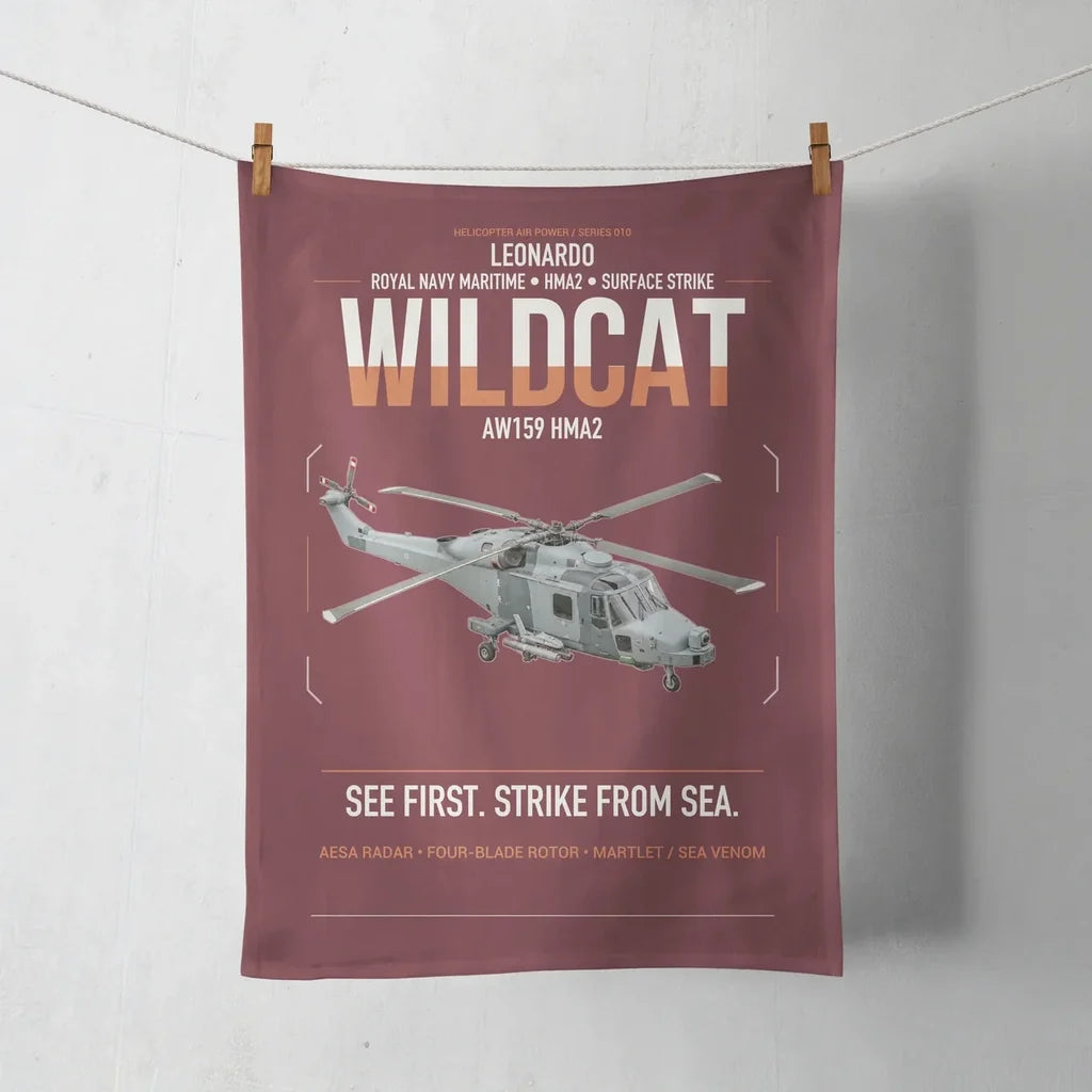 Leonardo AW159 Wildcat HMA2 design on dark red towel