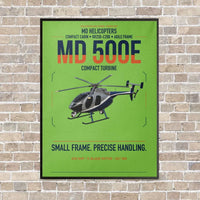 Thumbnail for MD Helicopters MD 500E vertical canvas print - framed - light green background