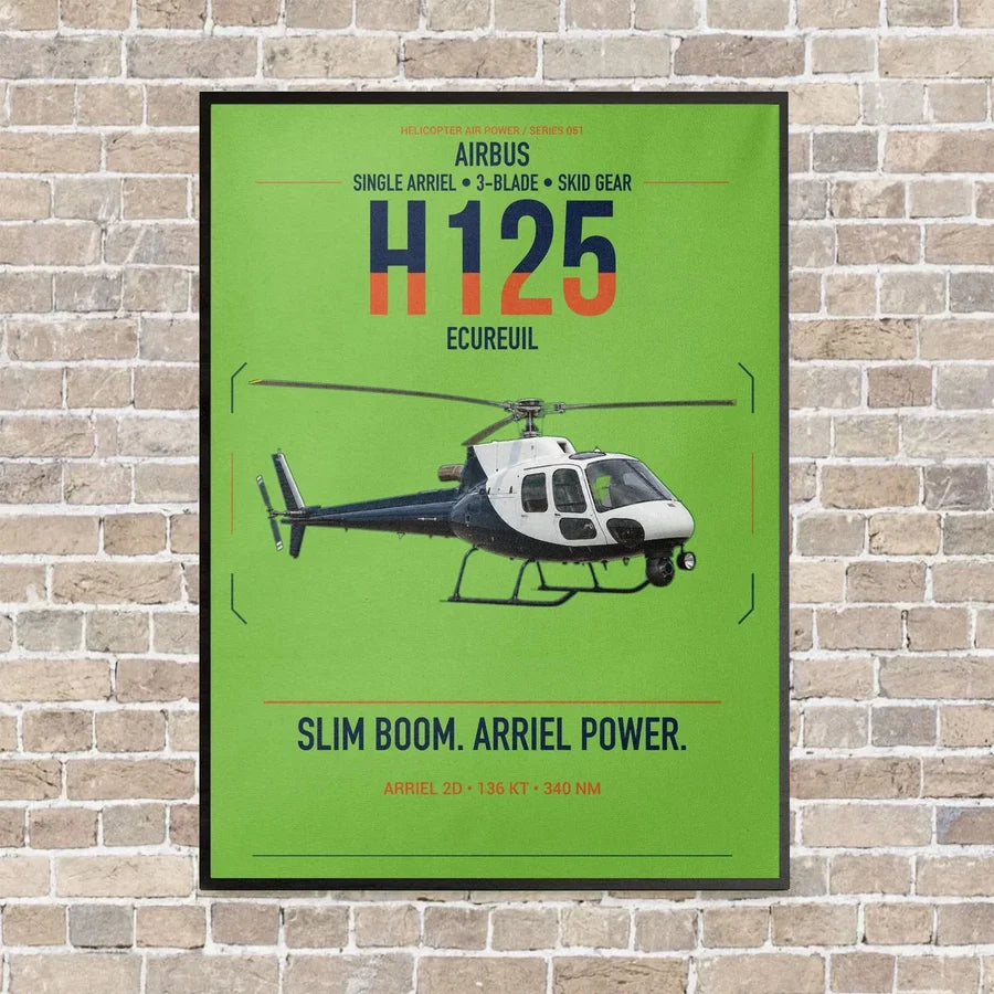 Airbus H125 vertical canvas print - framed - light green background