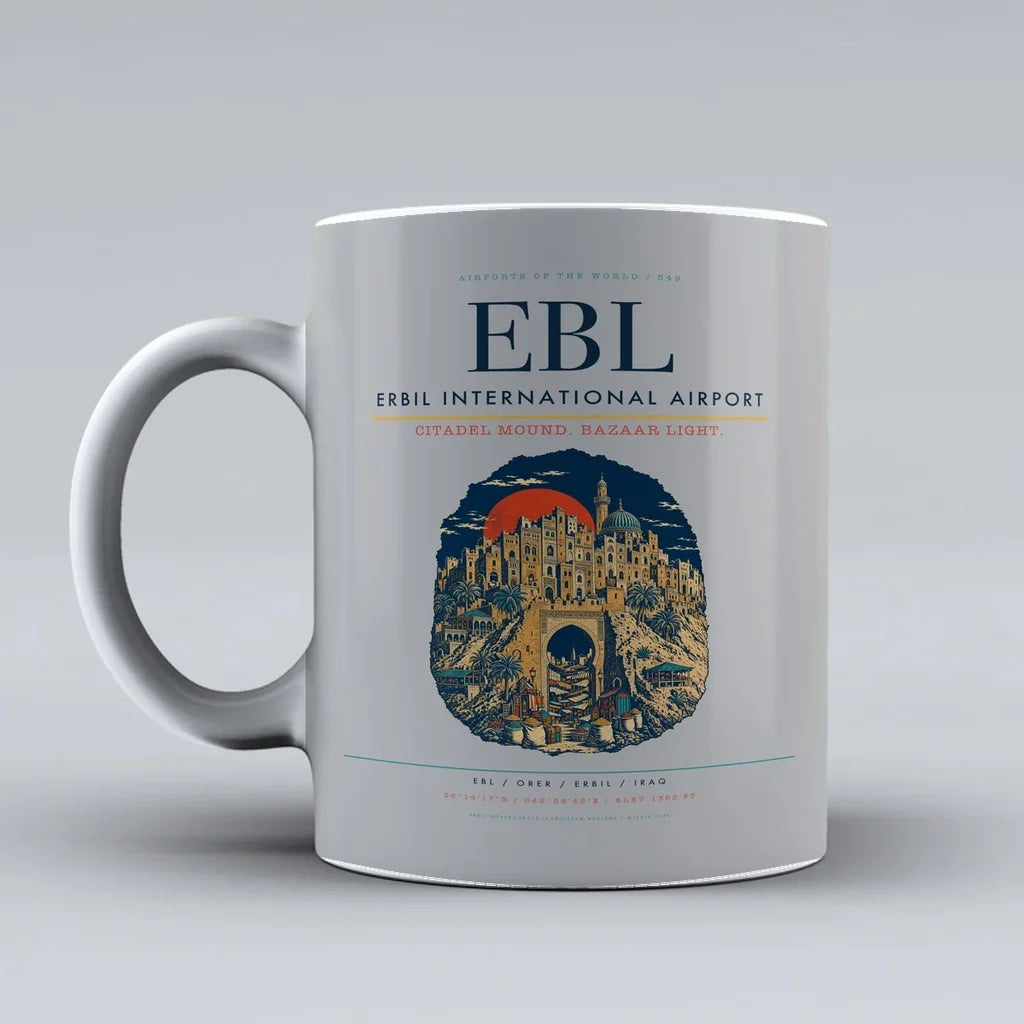 International Airport EBL Mug design on light gray erbil