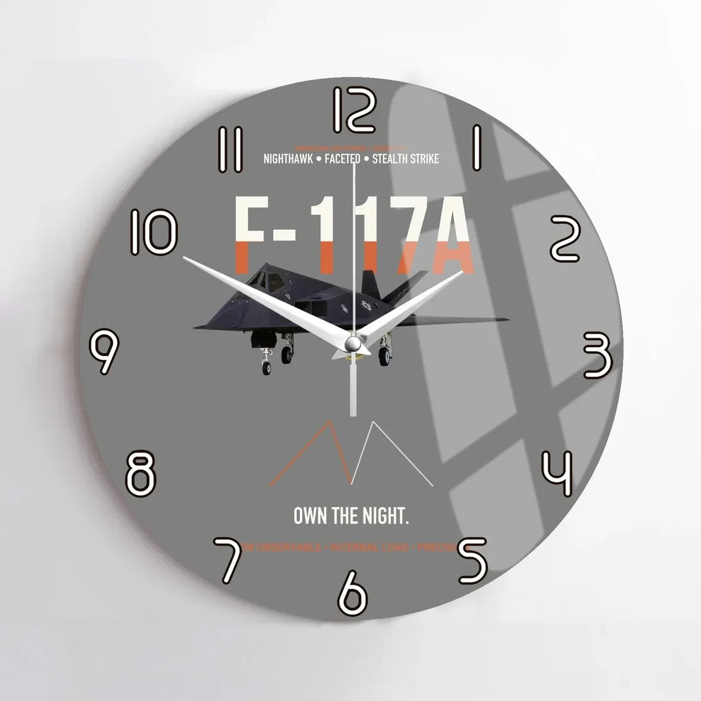 F-117A Nighthawk Own The Night design on gray no frame wall clock