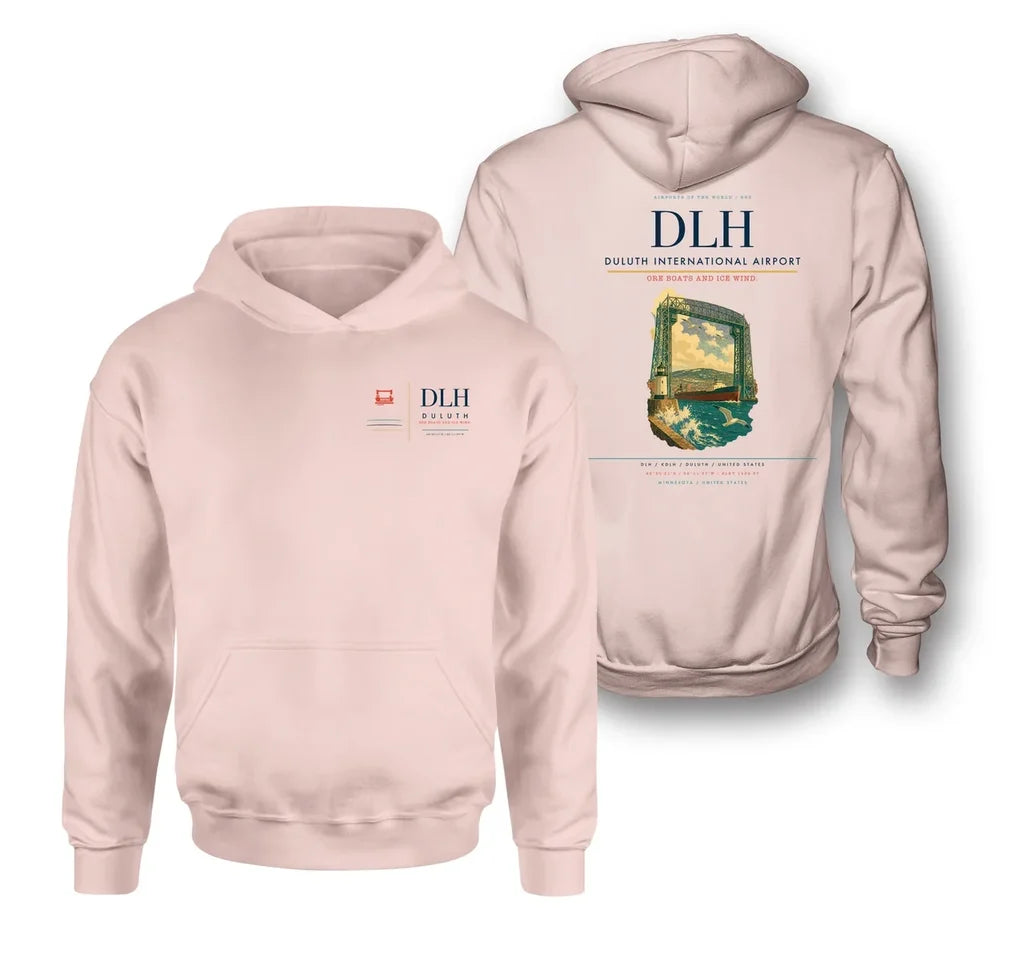 Duluth International Airport (DLH) design on pink double-side hoodie