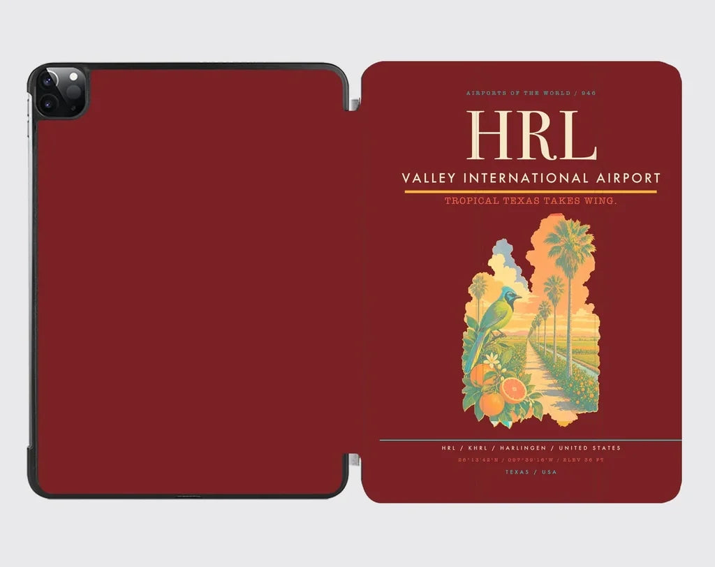 Valley International Airport (HRL) design on dark red ipad tablet case