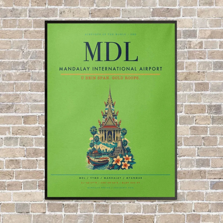 Mandalay International Airport MDL vertical canvas print - framed - light green background