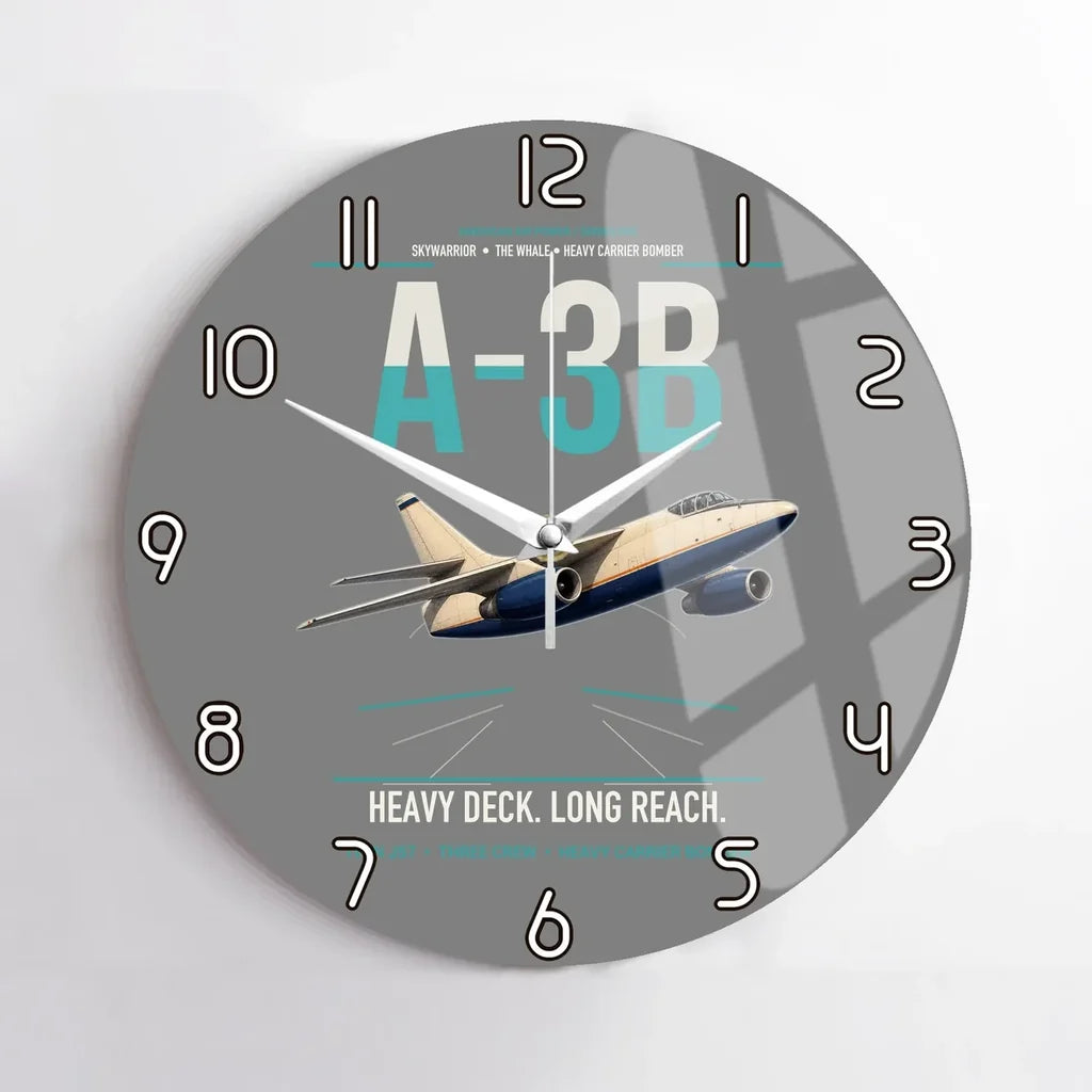 A-3B Skywarrior design on gray no frame wall clock