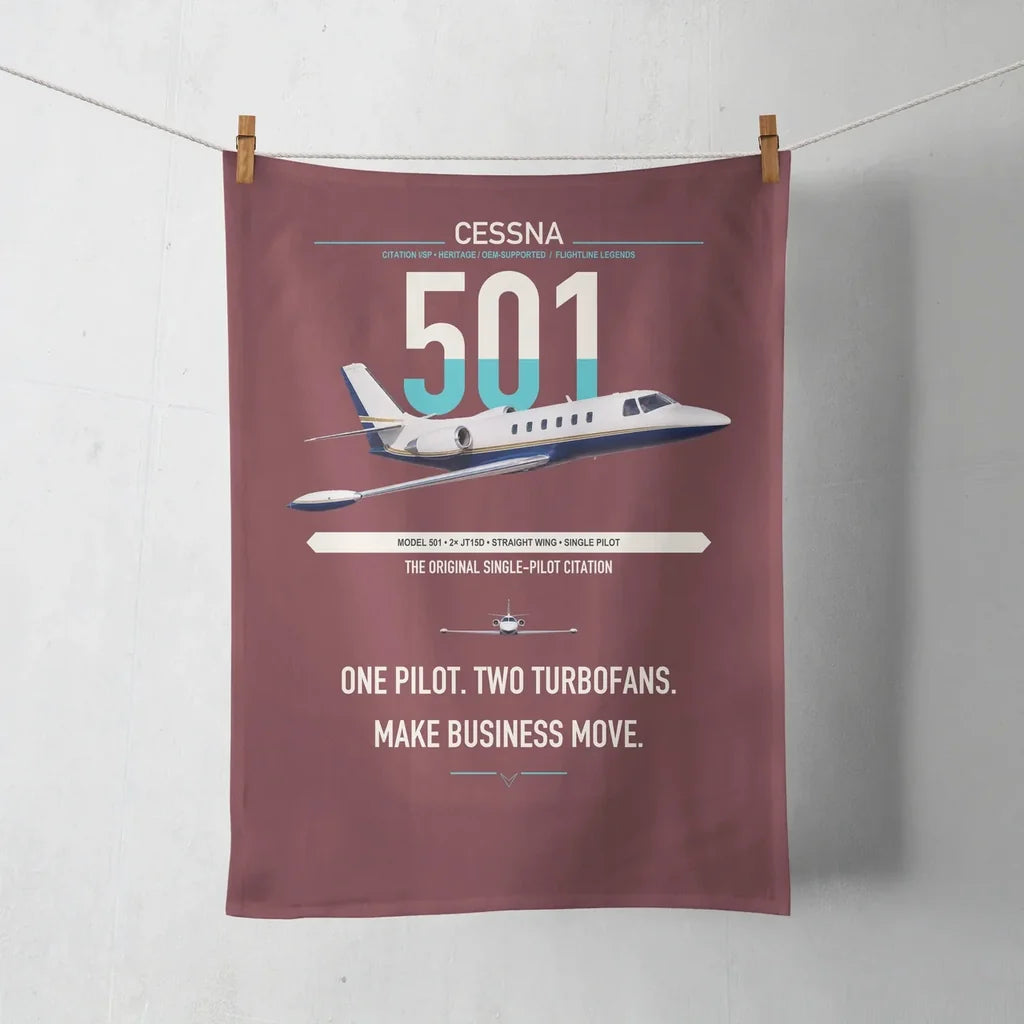 Cessna 501 Citation I SP design on dark red towel