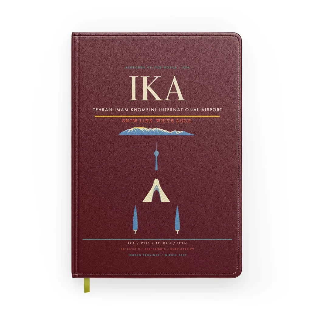 Tehran Imam Khomeini International Airport (IKA) design on dark red notebook