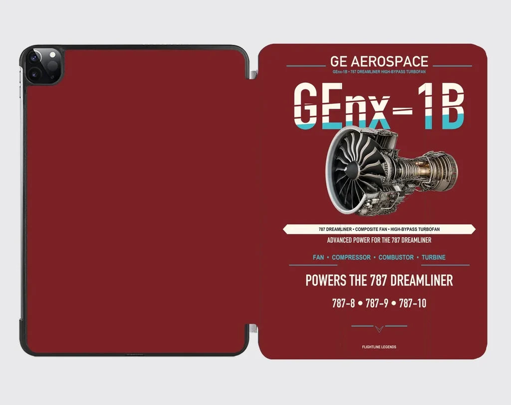 GEnx-1B design on dark red ipad tablet case