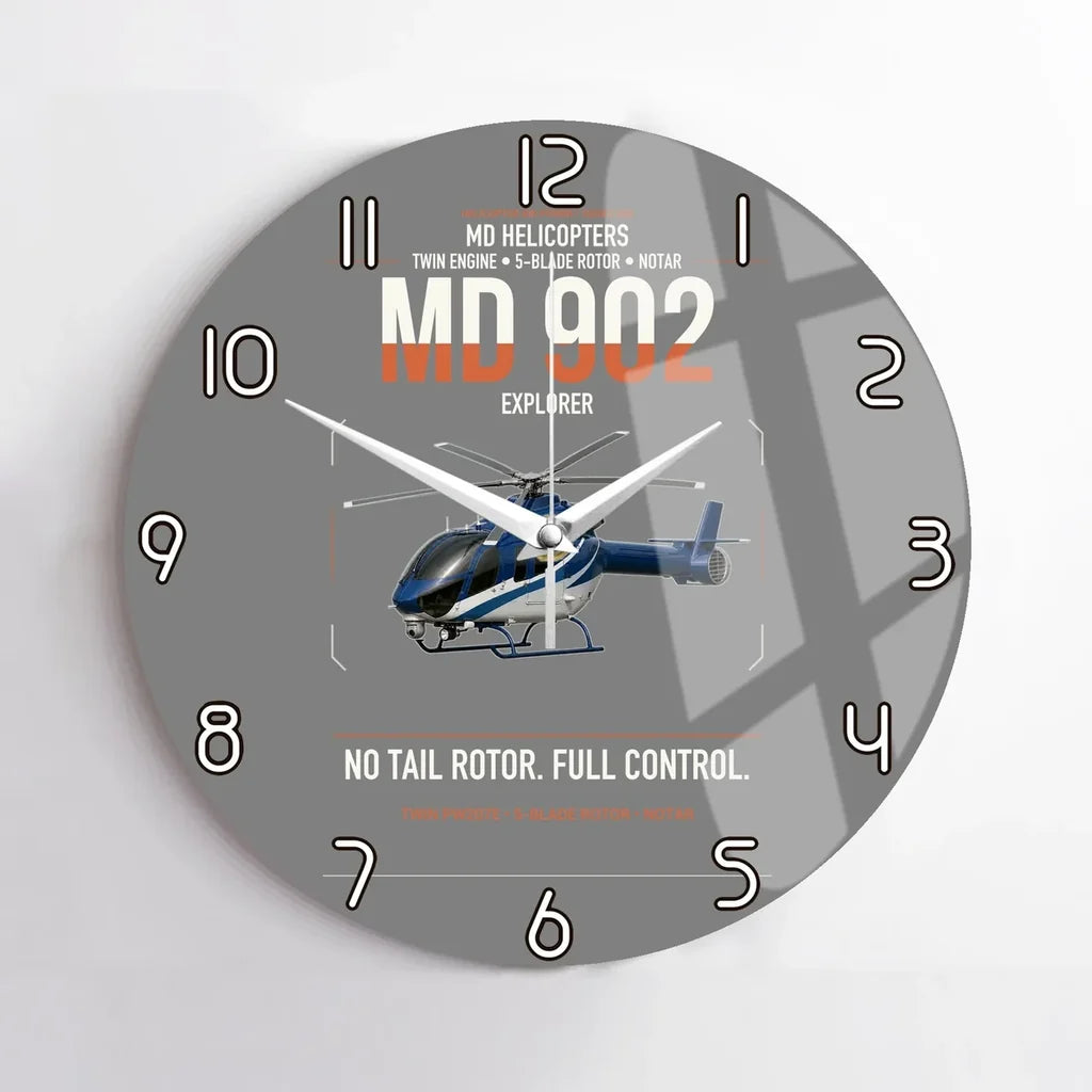 MD Helicopters MD 902 Explorer design on gray no frame wall clock