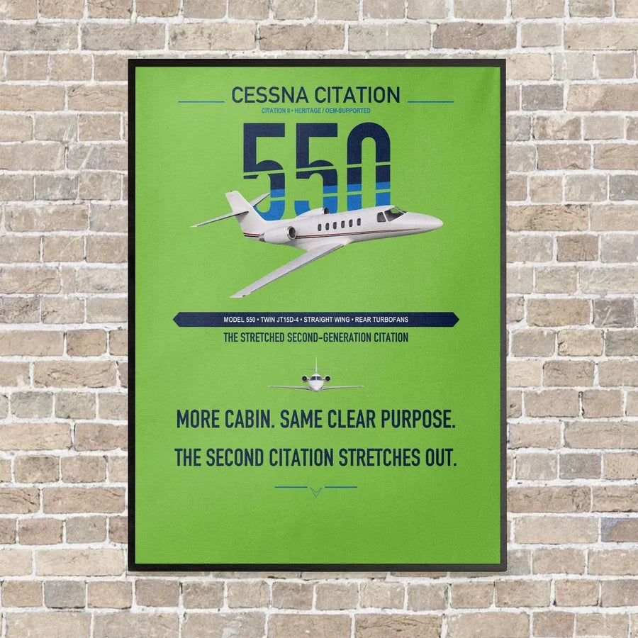 Cessna Citation 550 - Citation II vertical canvas print - framed - light green background